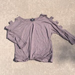 IZ BYER PURPLE TIE FRONT CUTOUT TEE